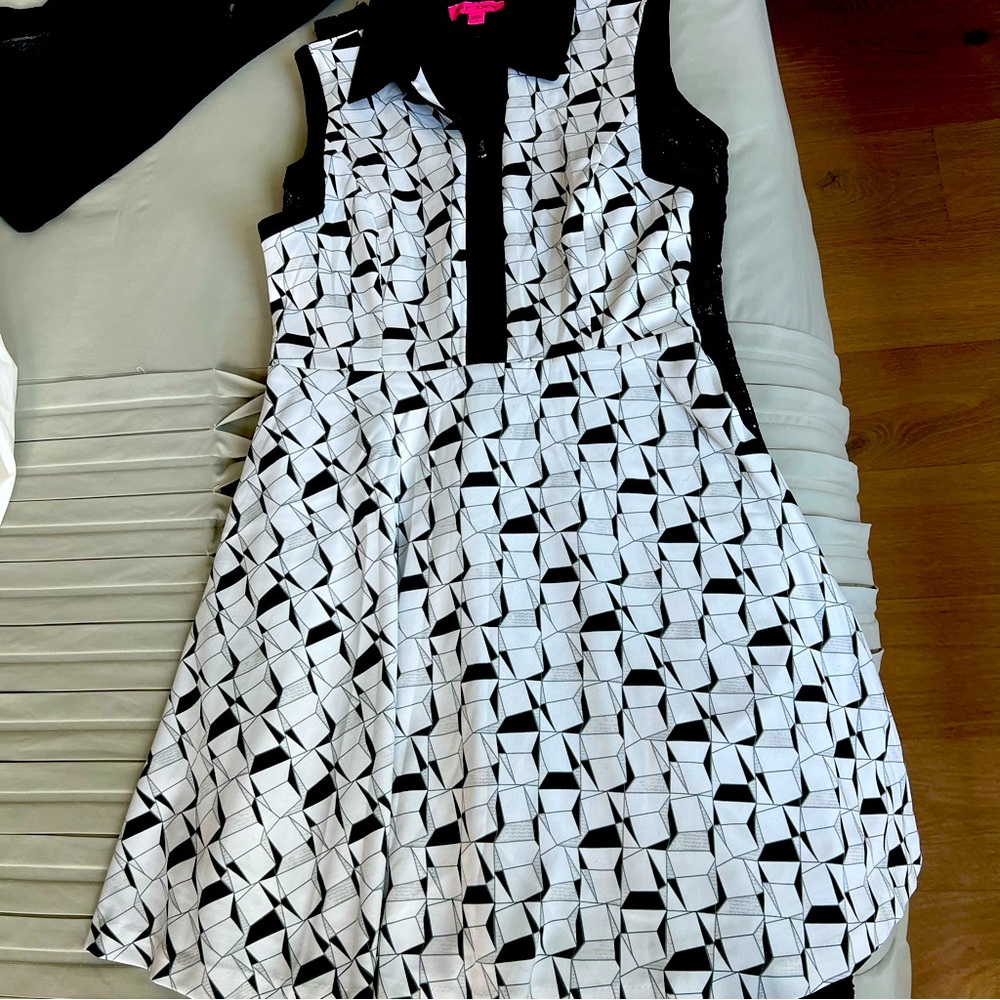 Betsy Johnson fit n flare dress black-and-white